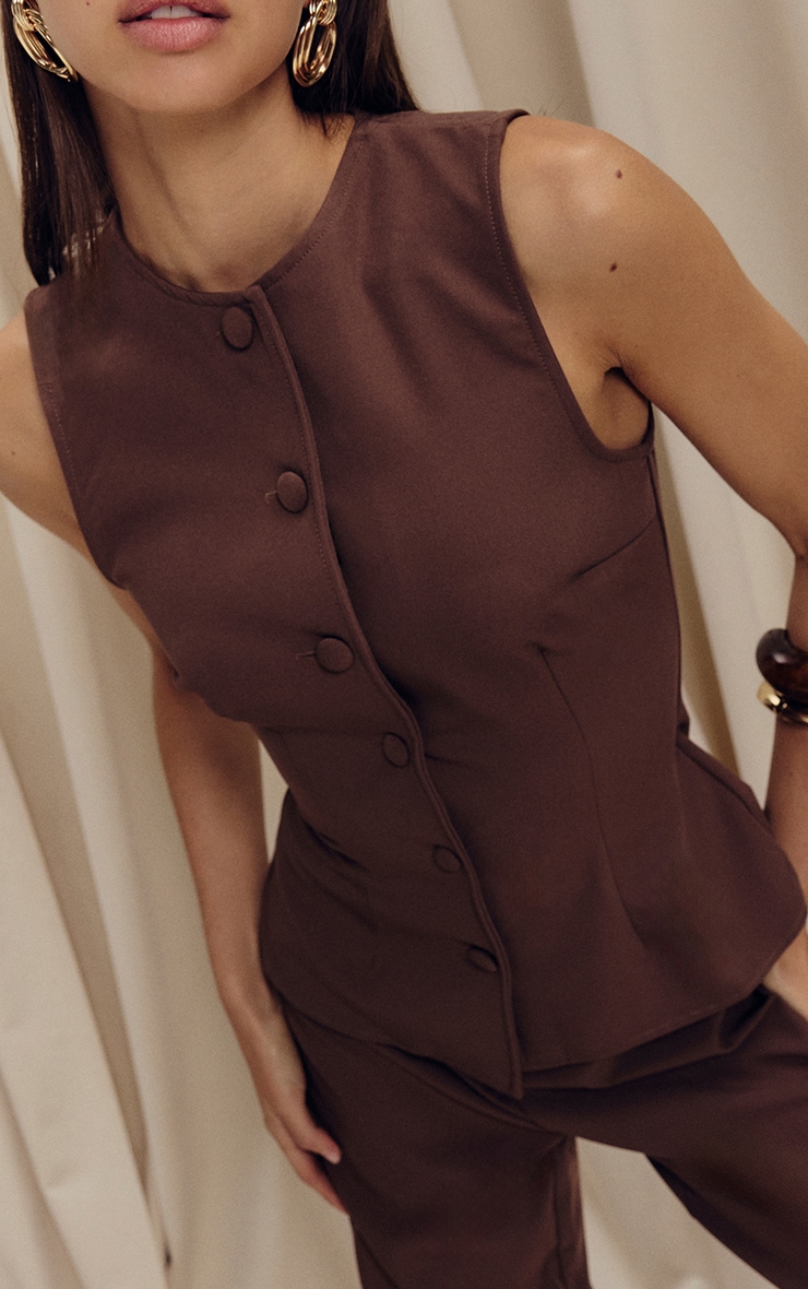 Chocolate Brown High Neck Vest Straight Leg Jumpsuit image 3