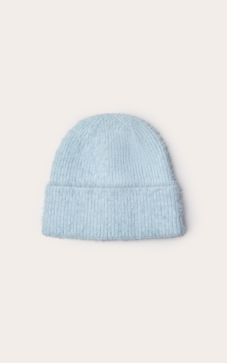 Powder Blue Eyelash Knit Fold Over Beanie image 2