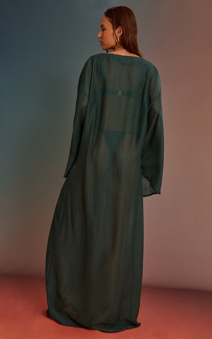 Sea Green Linen Look Oversized V Neck Maxi Beach Dress image 2