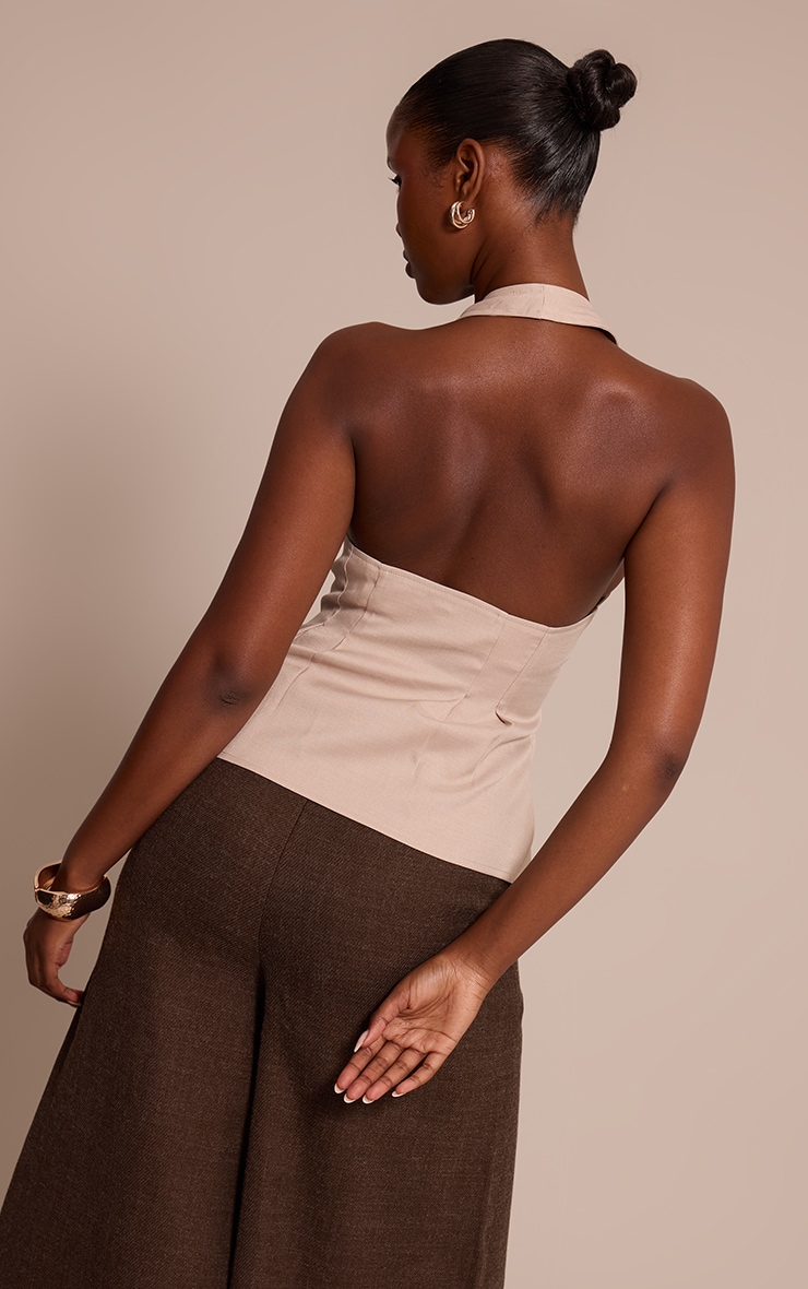 Stone Woven Halterneck Button Down Vest image 2