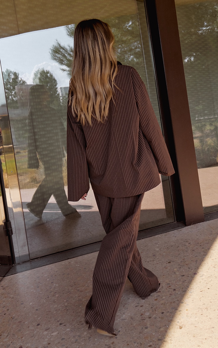 Dark Brown Pinstripe Wide Leg Pants image 3