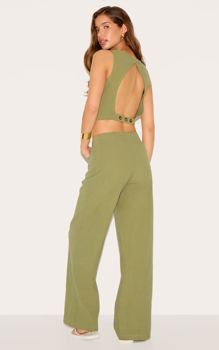 Khaki Linen Look Backless Vest image 2
