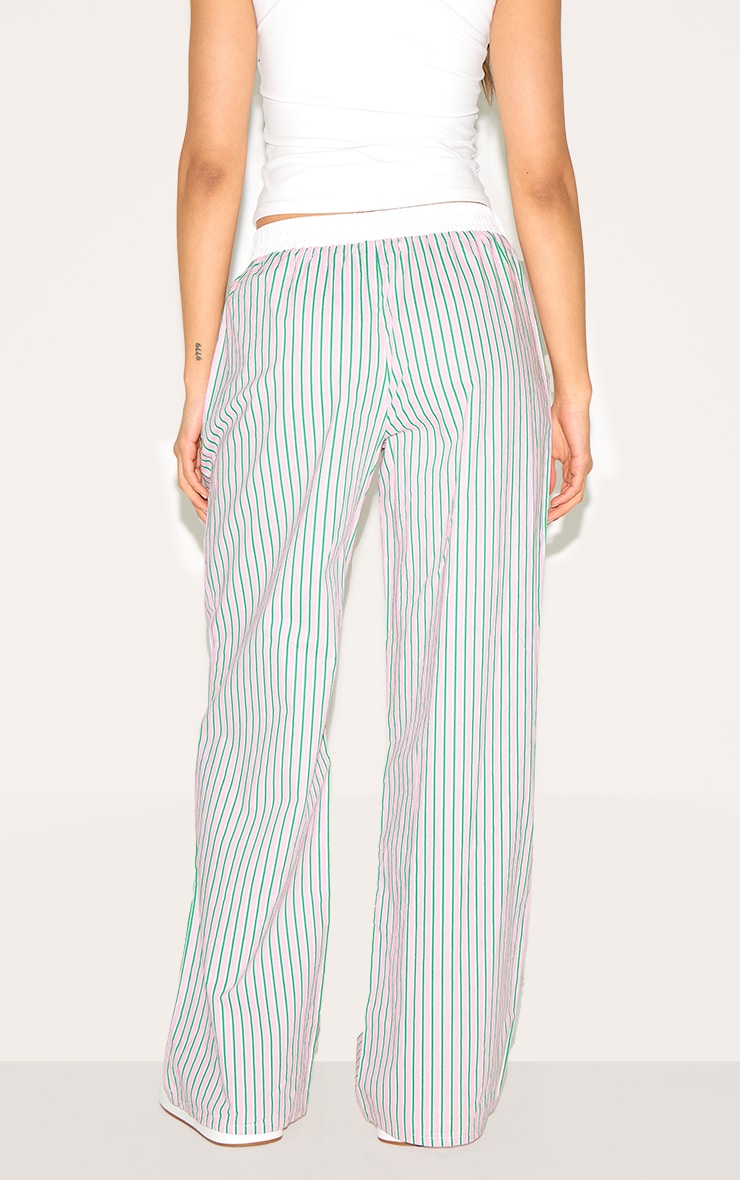 Pink Pinstripe Cotton Poplin Contrast Waistband Pant image 3