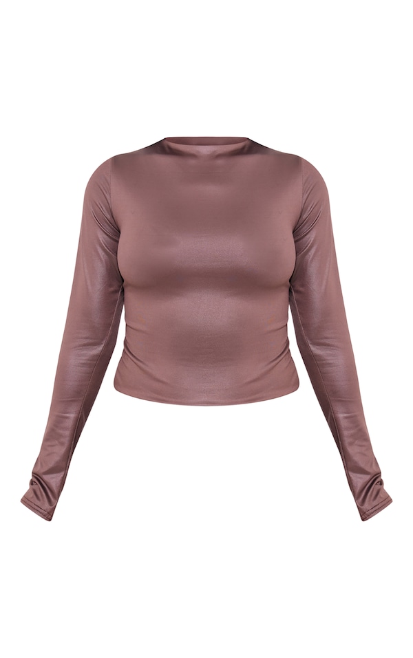 Brown Slinky Lace Back Long Top