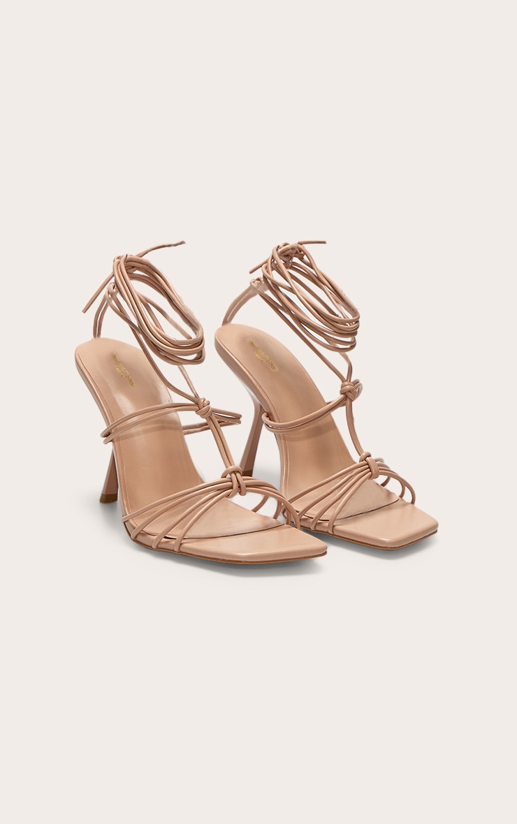 Sandales pointure large carrées en PU nude à talon et brides lacées nouées image 2