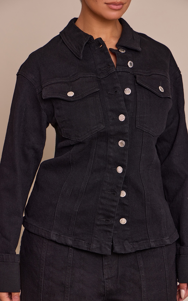 Shape black Stretch Denim Turn Up Sleeve Adjustable Back Jacket image 4