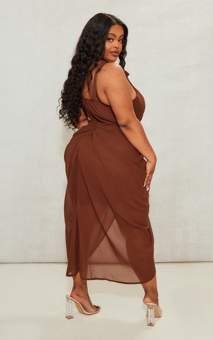 Plus Chocolate Underwire Detail Draped Midi Dress image 2
