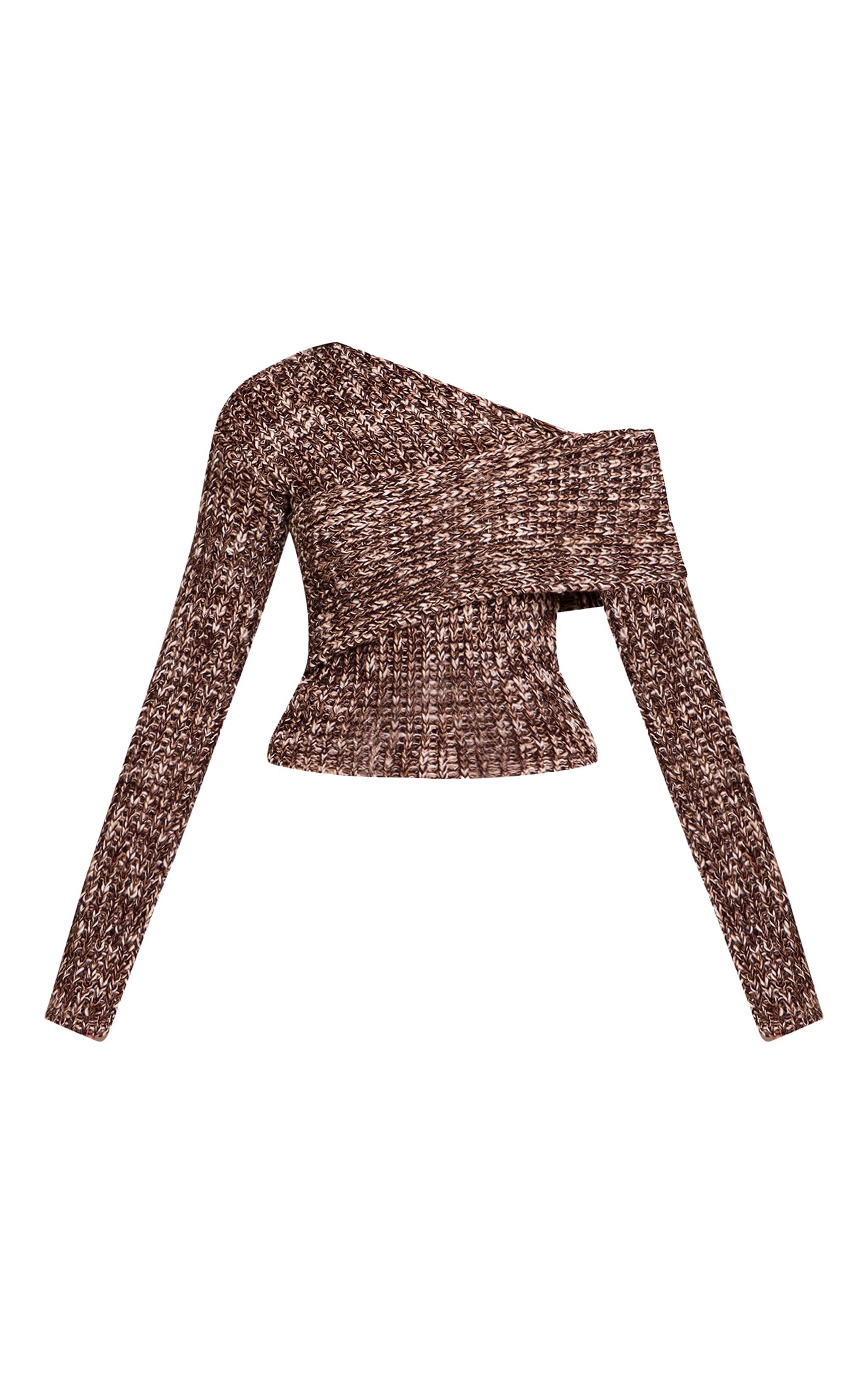 Pull marron asymétrique en maille tricot épaisse image 5