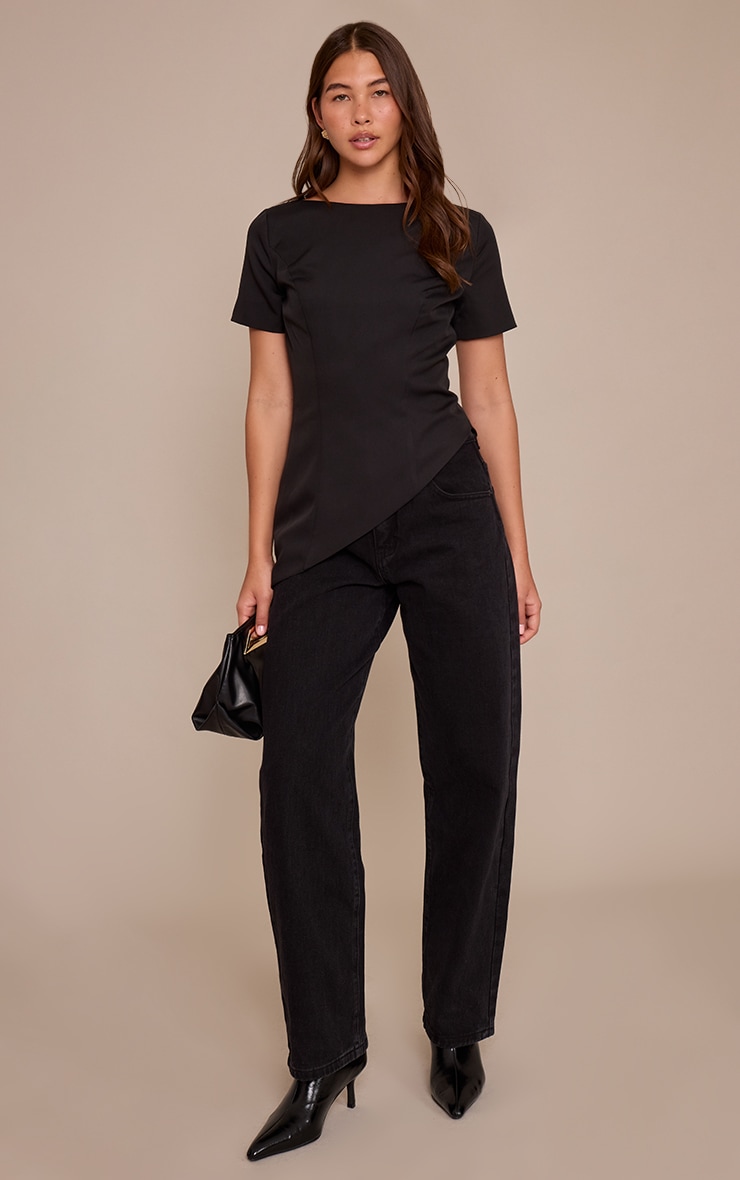 Top structuré tissé noir à ourlet asymétrique image 3