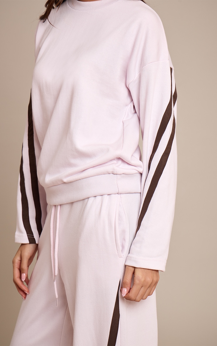 Pink Contrast Striped Oversized Sweatshirt image 4