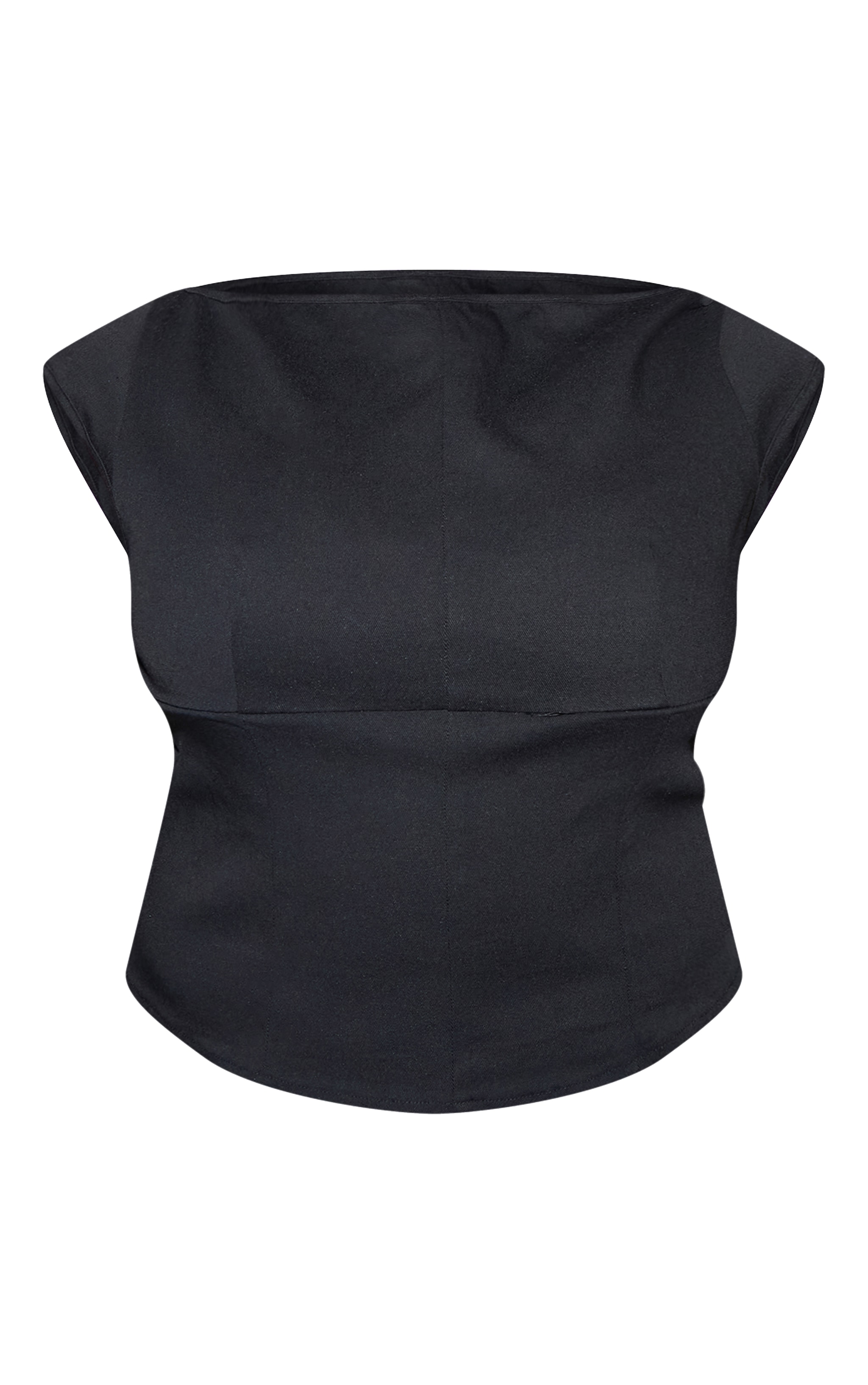 Plus Black Woven Seam Detail Slash Neck Top image 5
