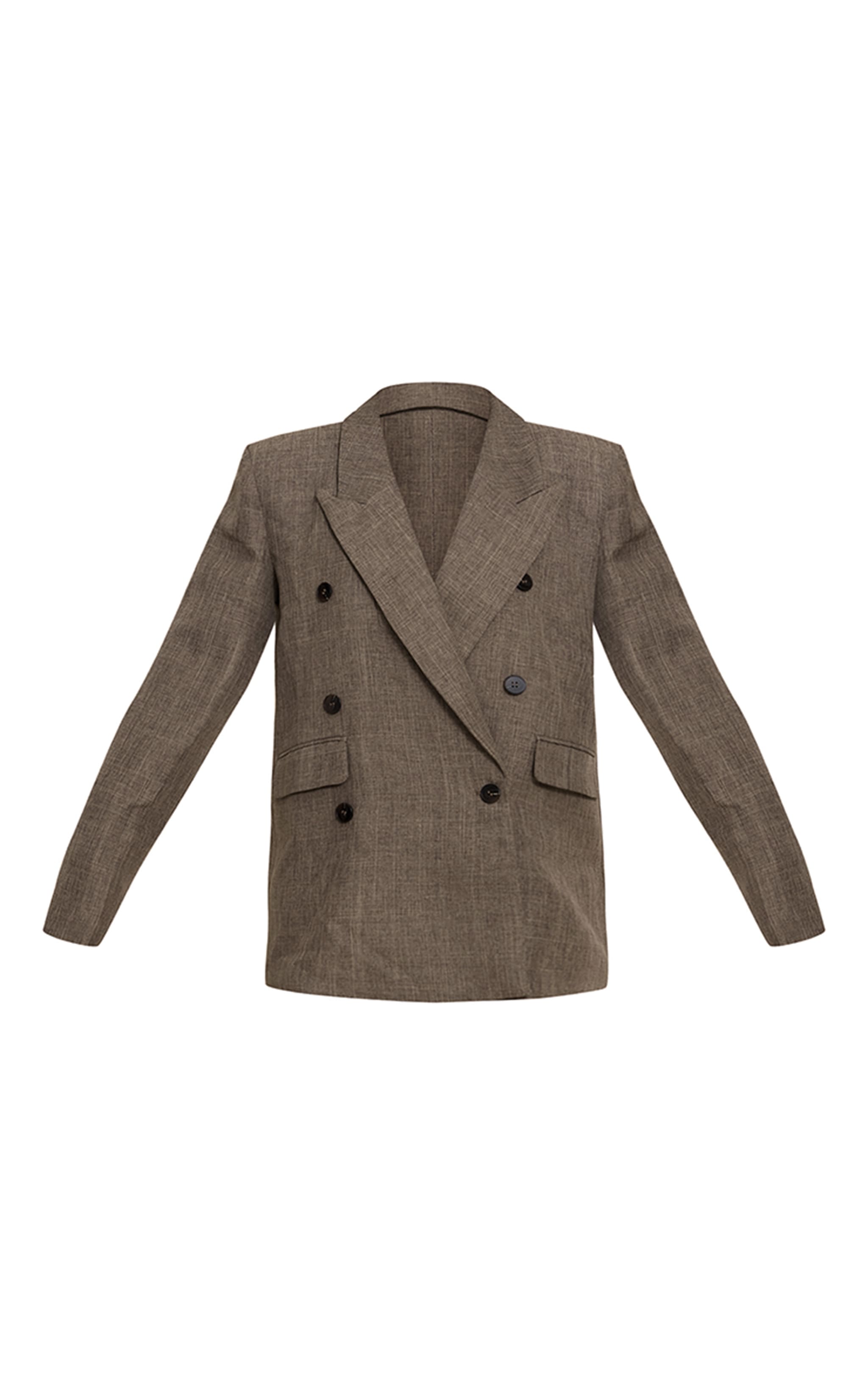 PLT Label Chocolate Brown Textured Double Breasted Blazer image 5