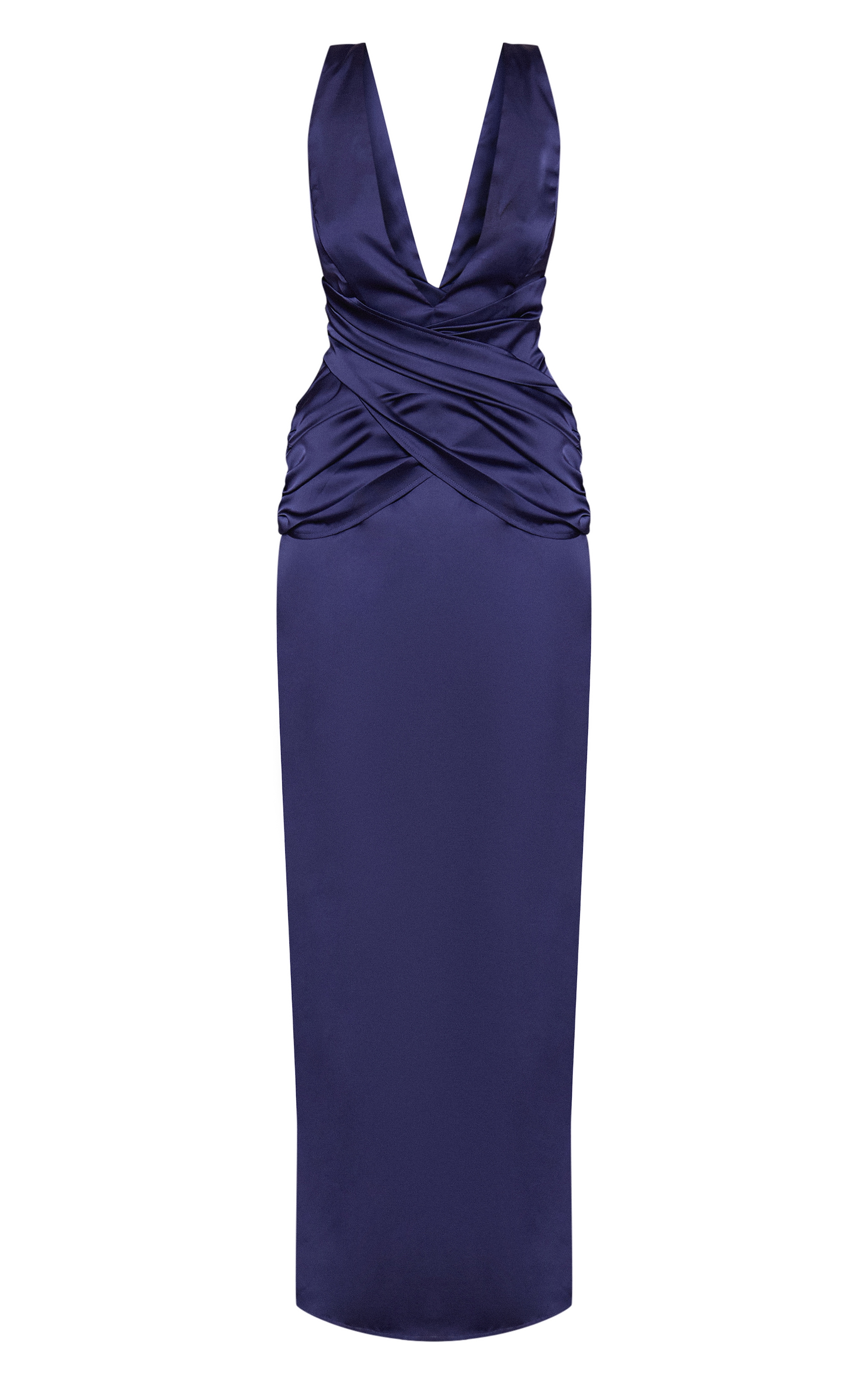Navy Satin Plunge Drape Maxi Dress image 5