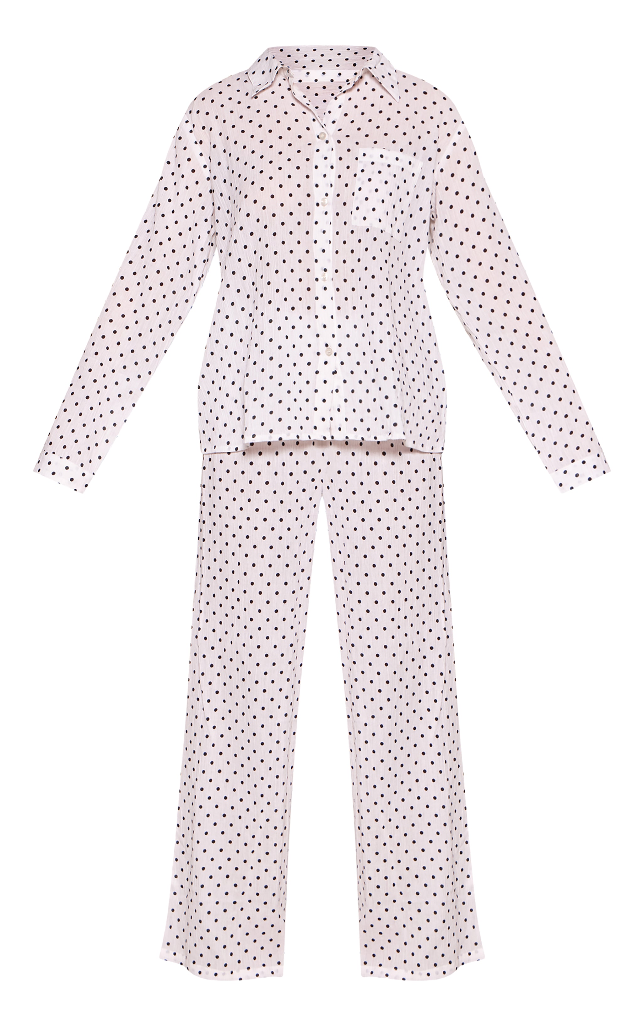 Cream Polka Dot Crinkle Button Up Long Sleeve Pyjamas image 5