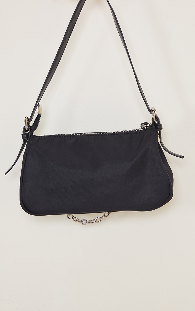 Black Nylon Silver Chain Shoulder Bag image 3