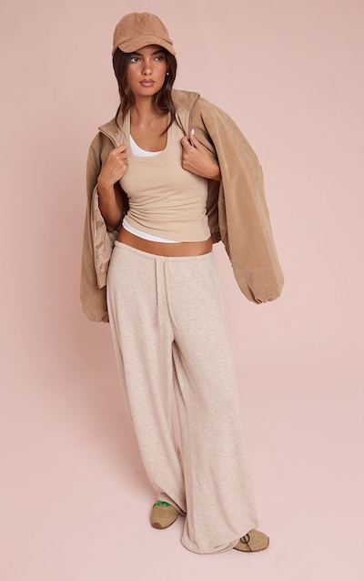 Pantalon en maille tricot douce sable à cordons ajustables