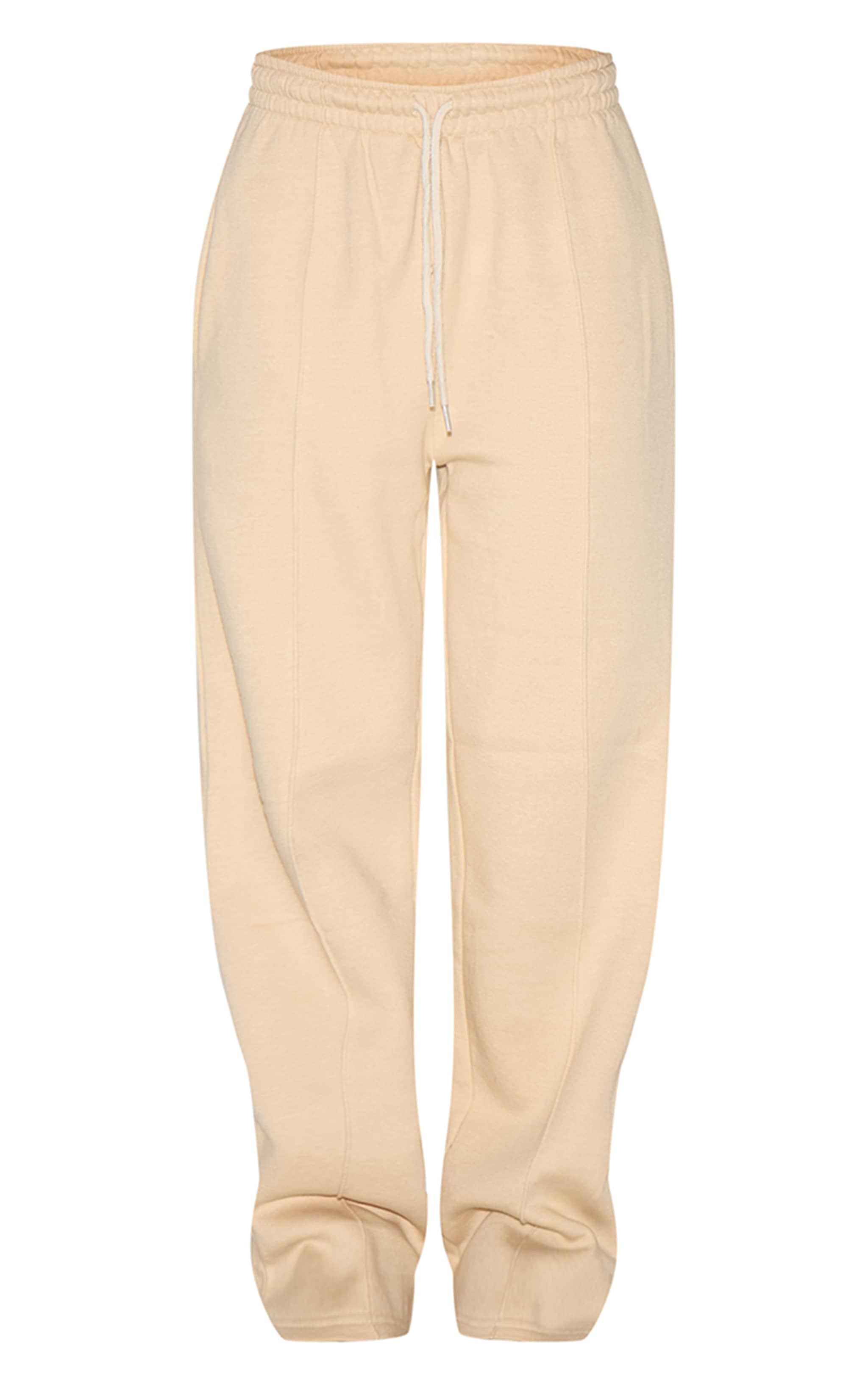 Beige Seam Detailed Straight Leg Track Pants image 5