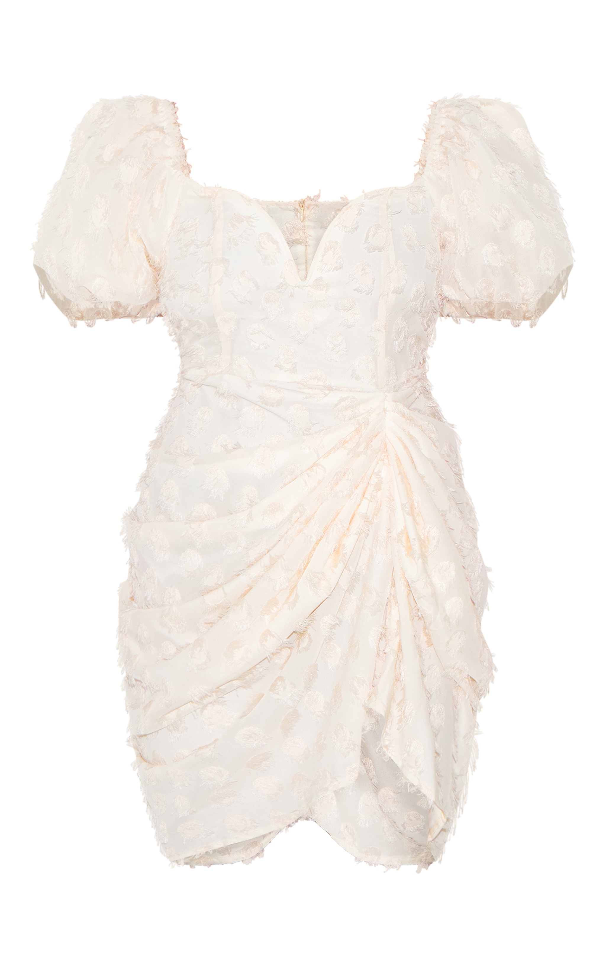 Plus Robe moulante texturée crème drapée à armatures et décolleté plongeant image 5
