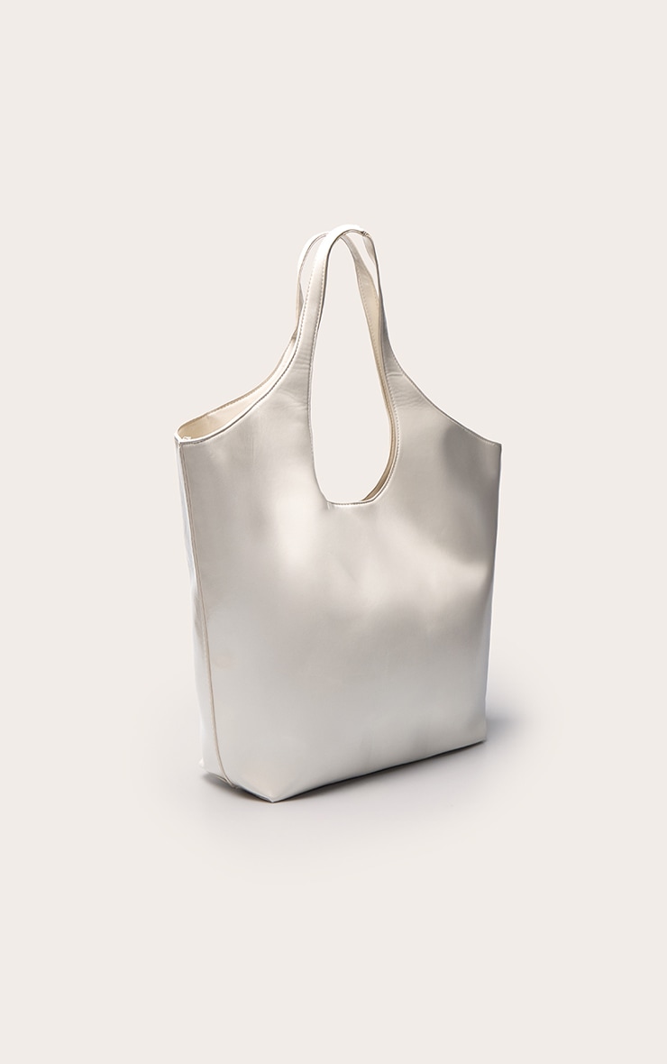 Cream PU Large Shopper Tote Bag image 3