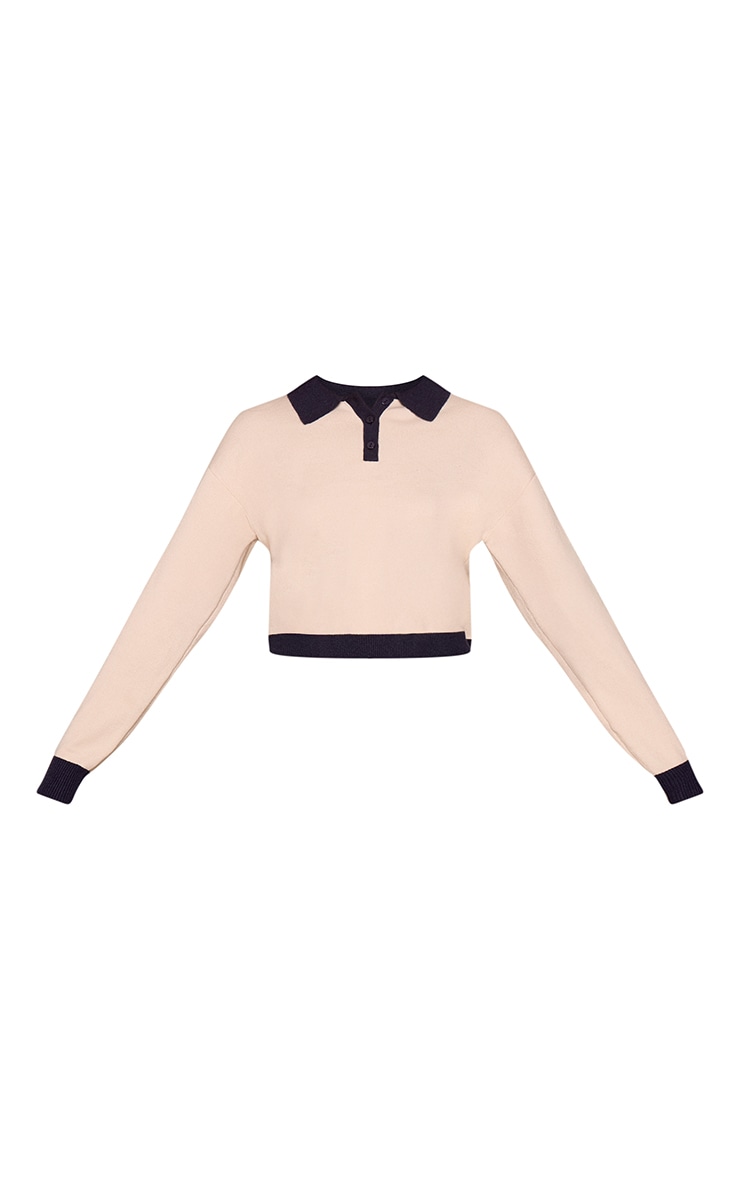 Cream Contrast Collar Knitted Sweater  image 5