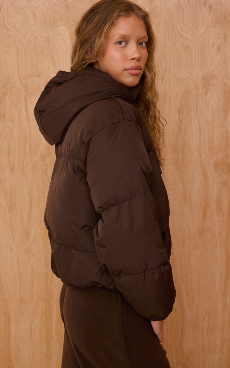 Chocolate Hooded Puffer Coat image 2