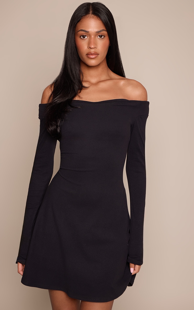 Tall Black Soft Touch V Neck Long Sleeve Shift Dress image 1