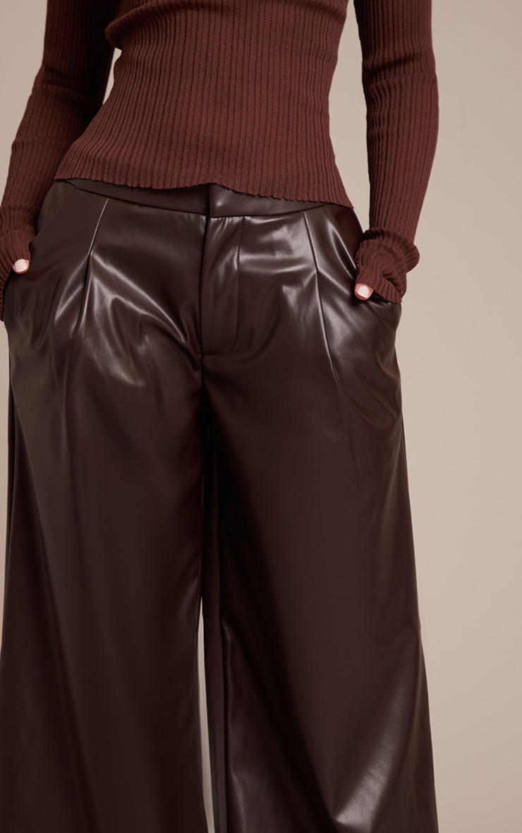 Petite Chocolate Pleated Faux Leather Pants image 4