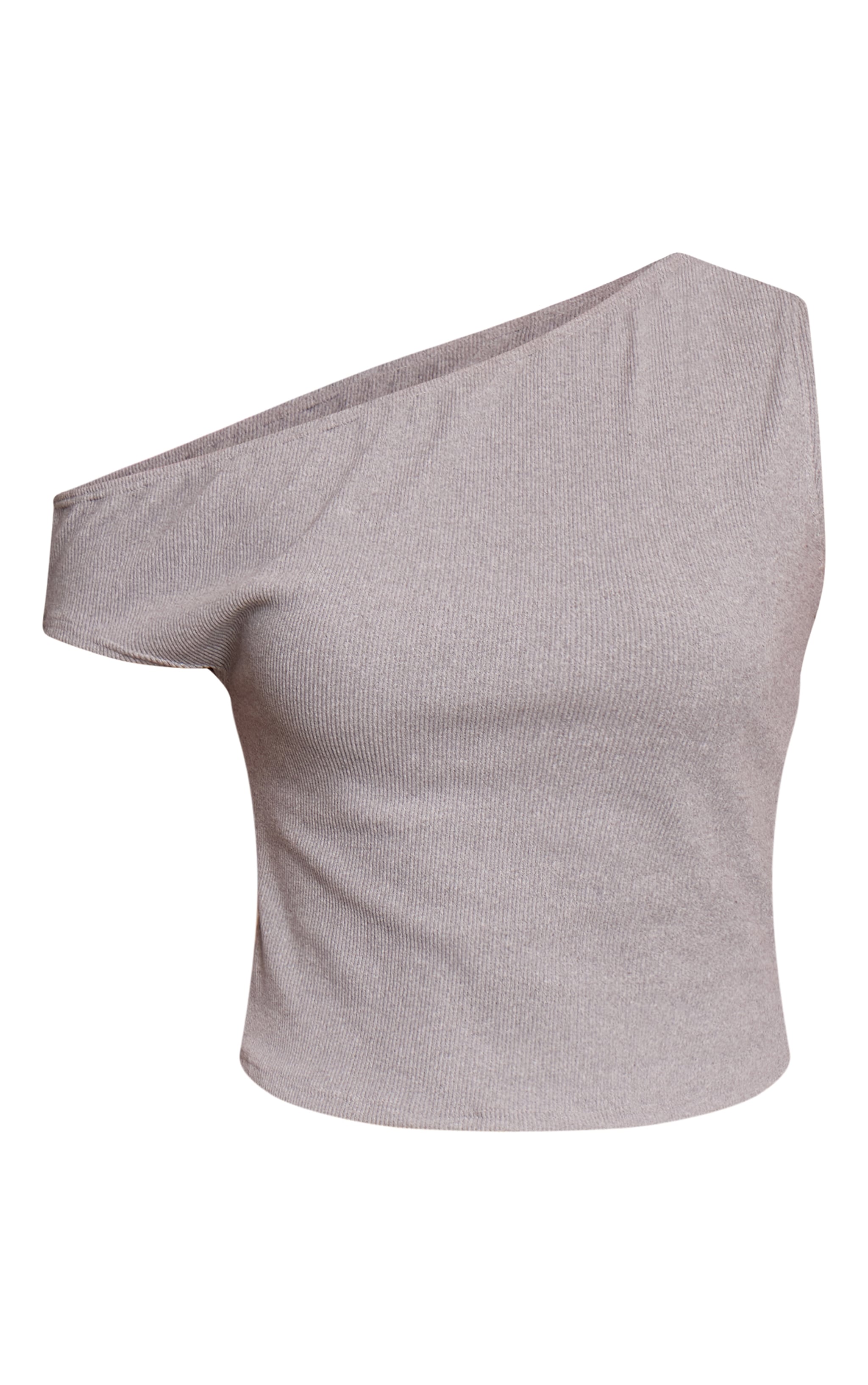 Grey Marl Soft Brushed Rib Asymmetric Neckline Long Top image 5