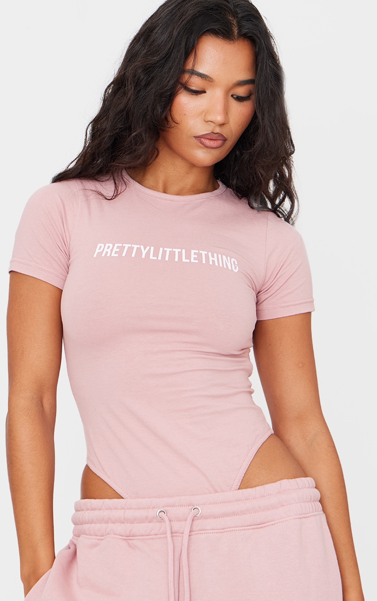 PRETTYLITTLETHING Light Pink Logo Short Sleeve Bodysuit image 4