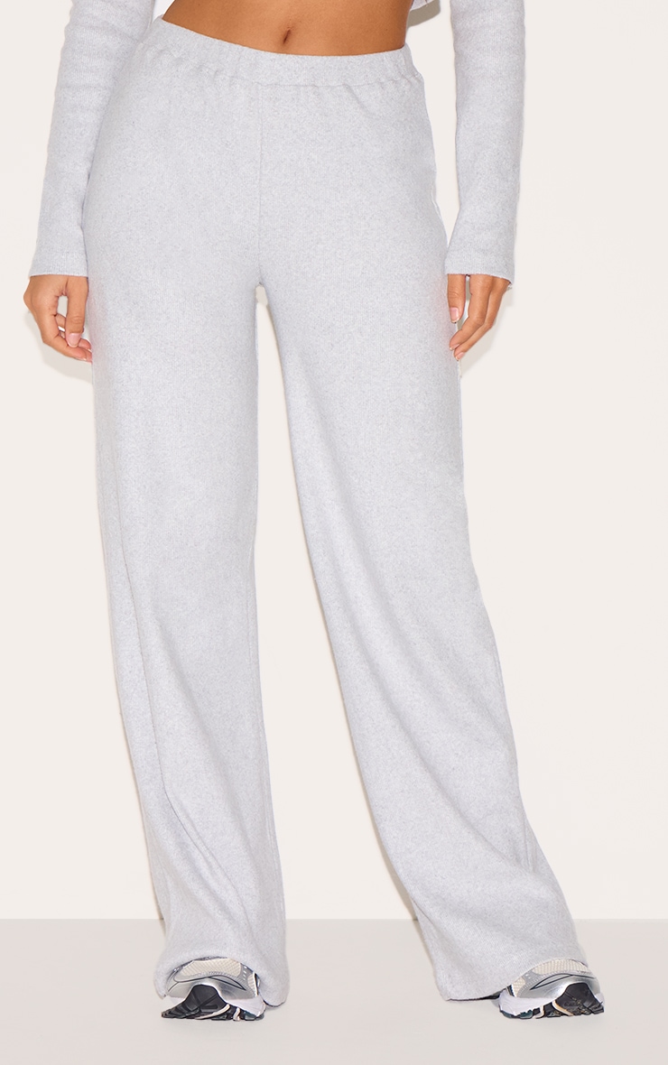 Ash Grey Brushed Rib Wide Leg Pant image 2
