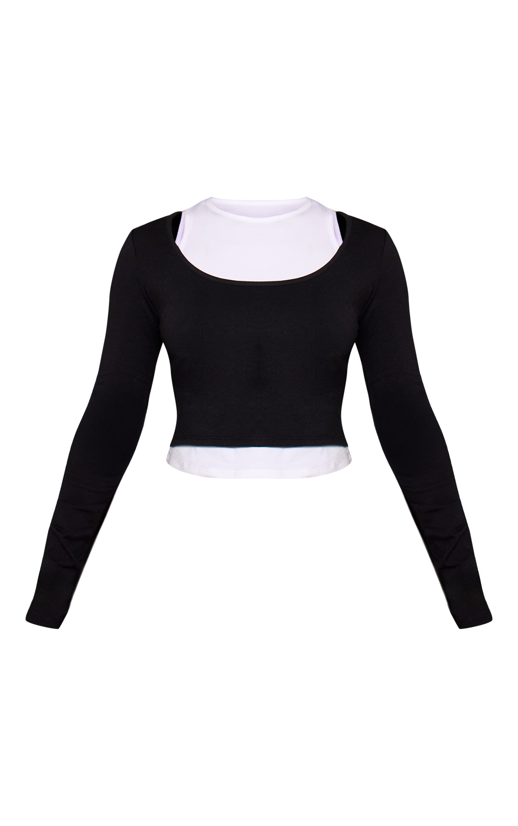 Petite Black Contrast Detail Double Layer Long Sleeve Top image 5