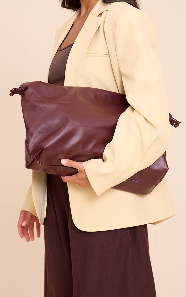 Plum PU Oversize Drawstring Clutch Bag image 1