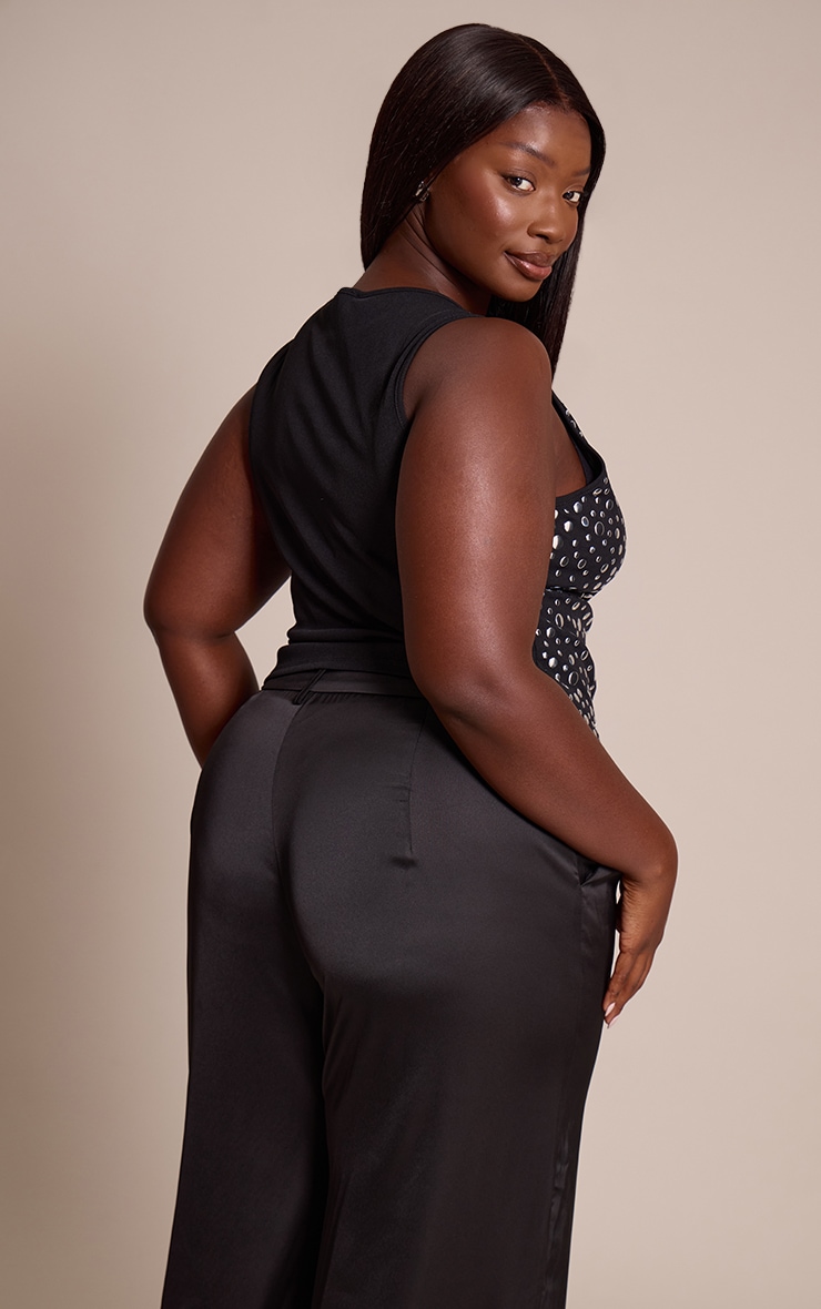 Plus Black Ribbed Extreme Studded Racer Top image 2