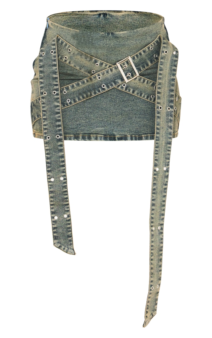 【U LAN】belt point washing denim skirt b7e4b1f1-0206-451b-afd3-