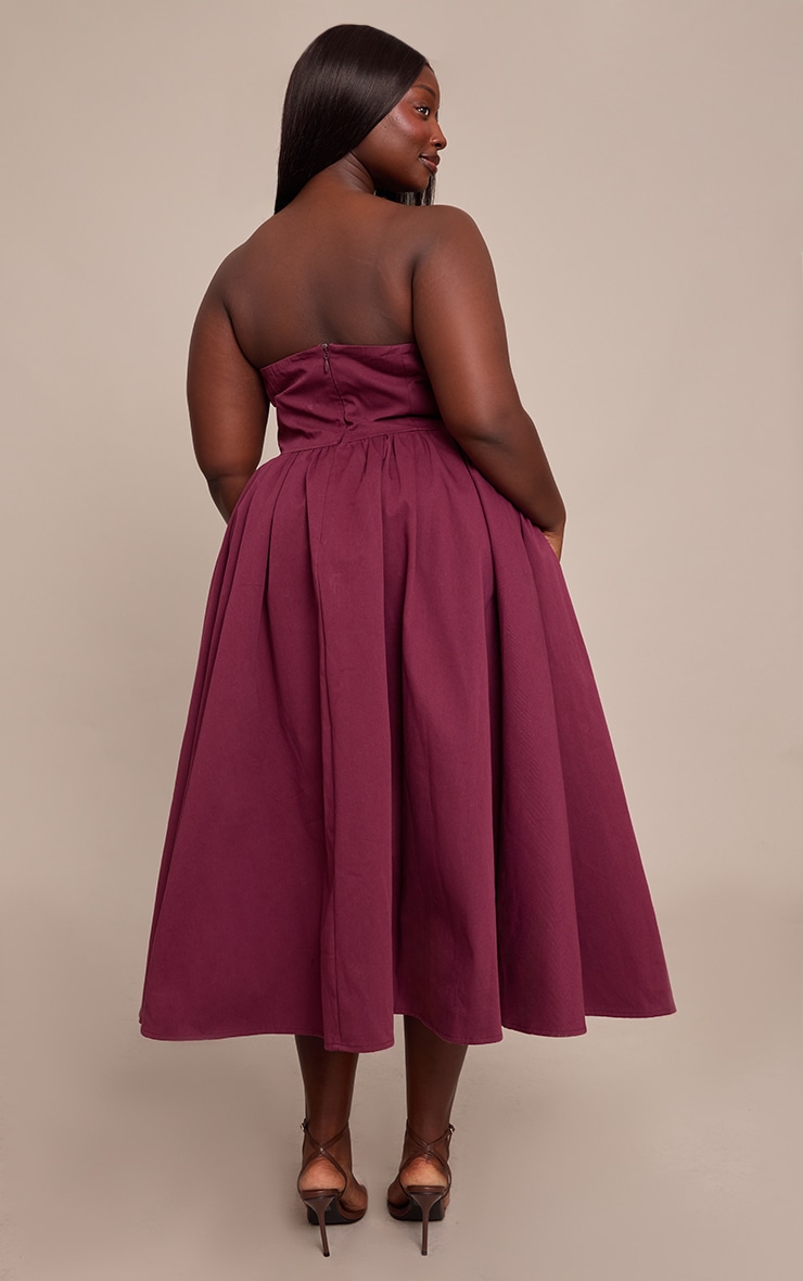 Plus Plum Woven Bandeau Ruched Skater Midaxi Dress image 2