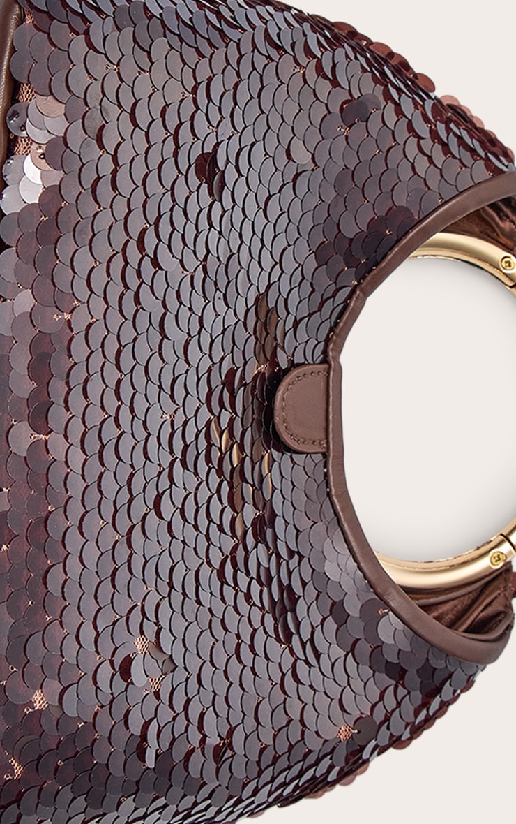 Chocolate Sequin Grab Handle Clutch Bag image 5