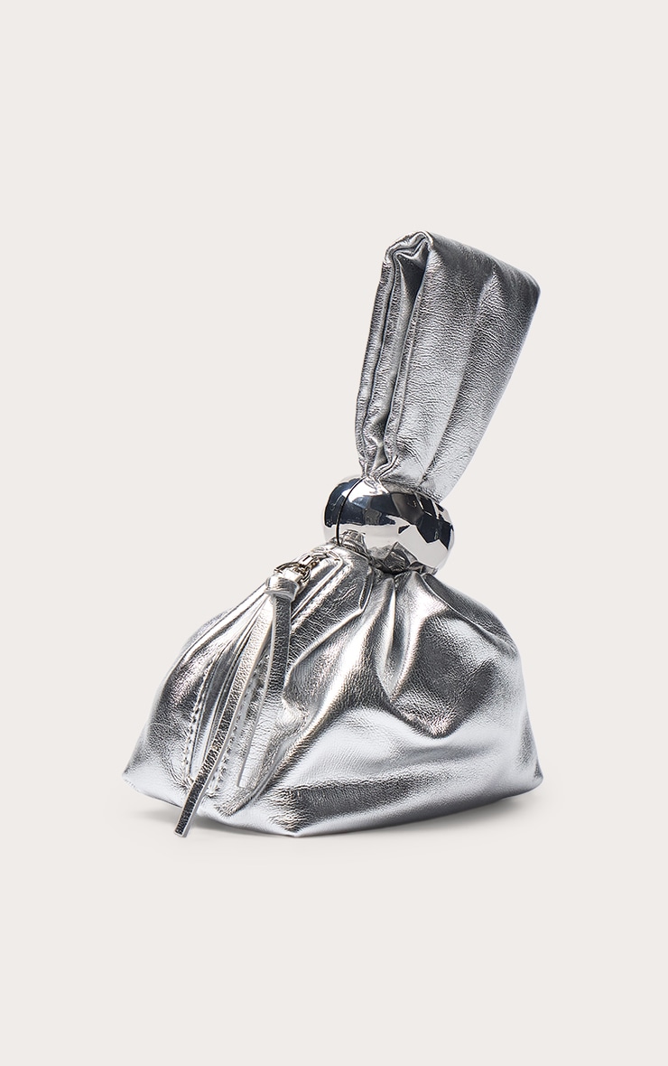 Silver Crinkle PU Dome Trim Clutch Bag image 3