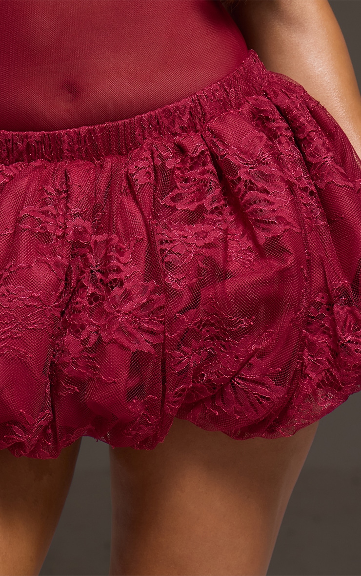 Wine Lace Bubble Hem Mini Skirt image 5