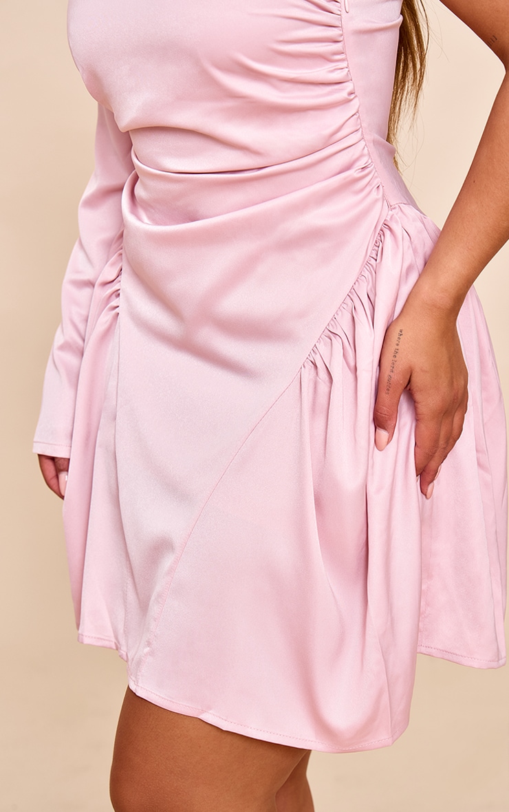Shape Pink Satin Ruched One Shoulder Skater Mini Dress image 4