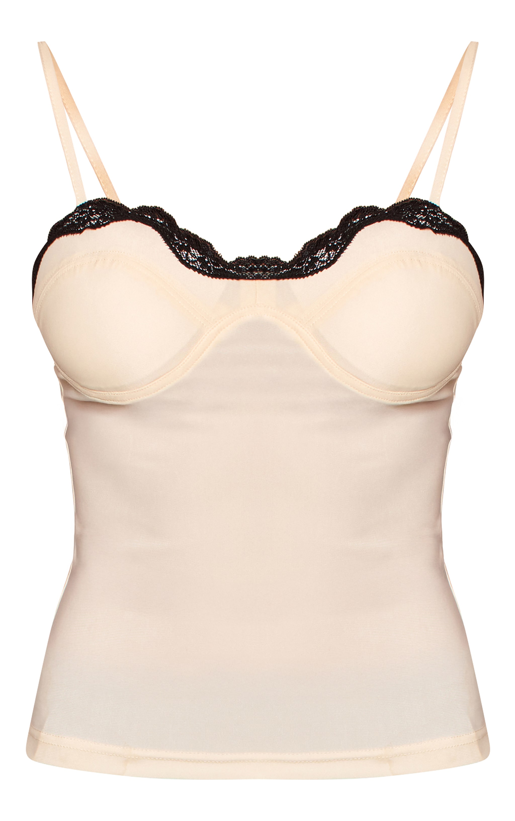 Cream Seamless Lace Bust Detail Cami Top image 5