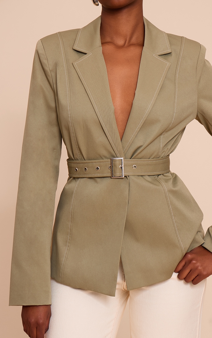 Sage Tie Waist Contrast Stitch Blazer image 4