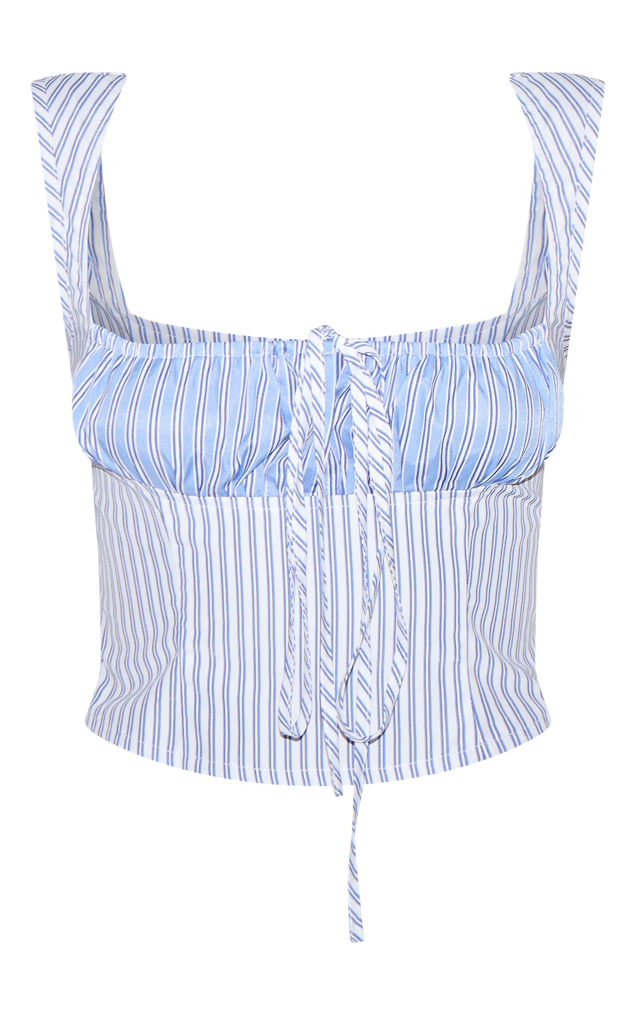 Sky Blue Cotton Contrast Striped Crop Top image 5