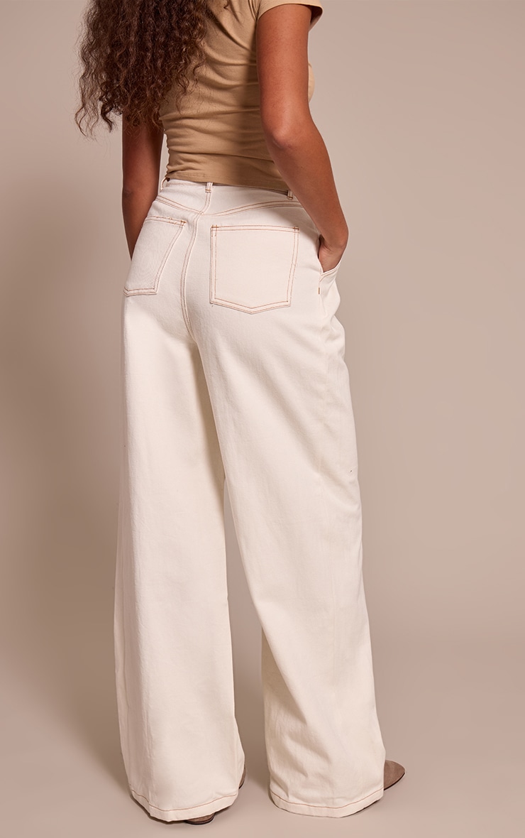 Tall Ecru Pleated Wide Leg Jeans image 3