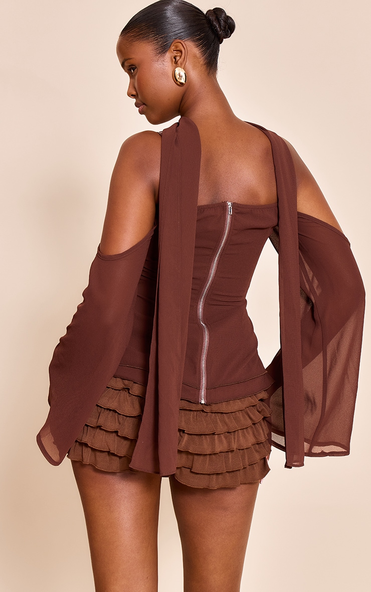 Deep Chocolate Chiffon Drape Scarf Long Top image 2