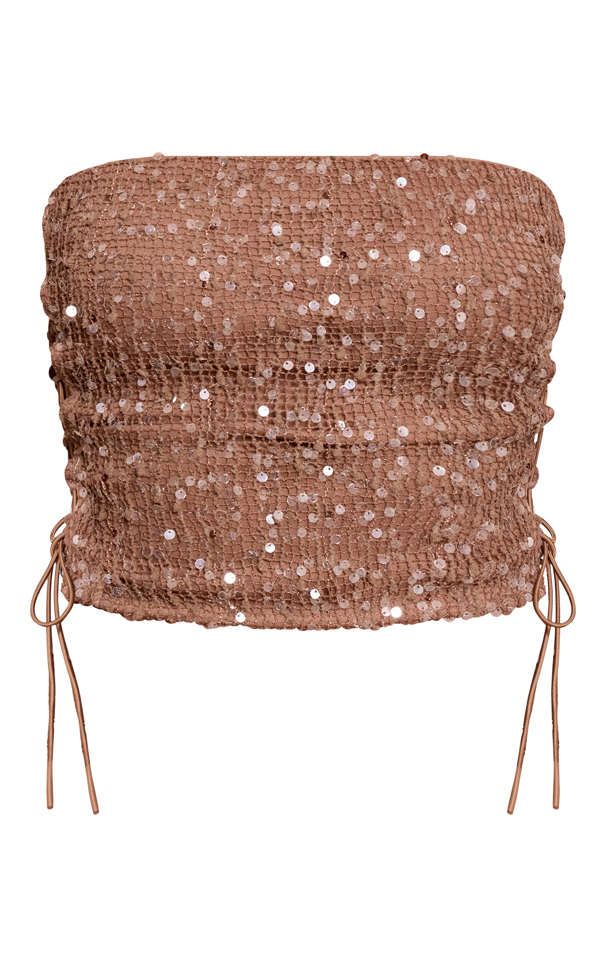 Petite Top bustier texturé chocolat à sequins et découpes sur les côtés image 5