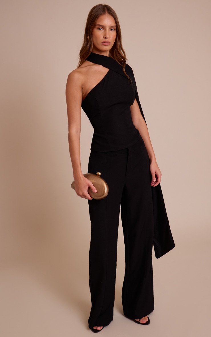 Black Tailored Woven Shoulder Cape Top image 3