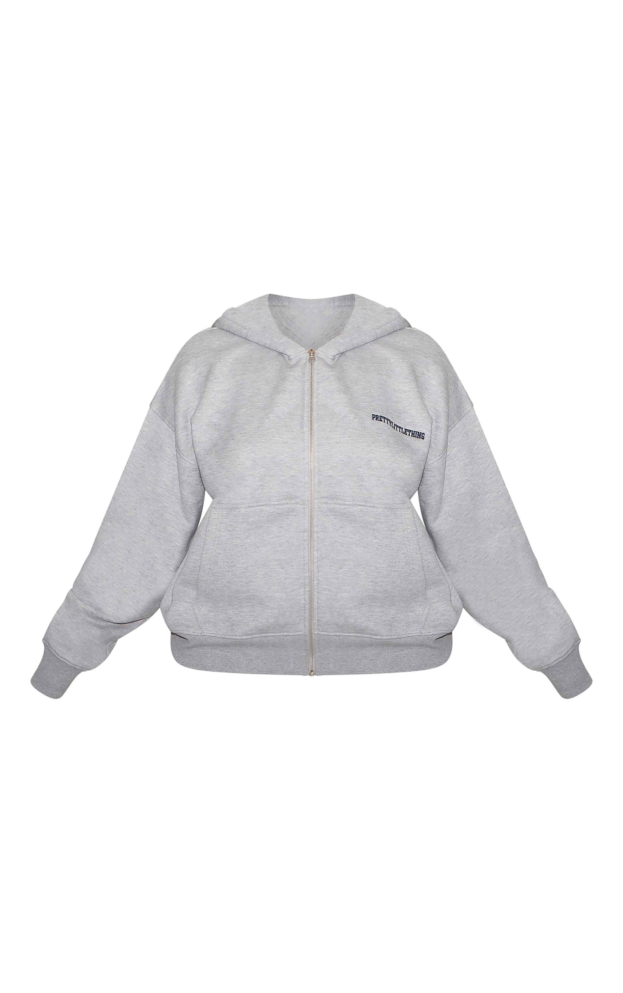 PRETTYLITTLETHING Plus Ash Grey Embroidered Zip Through Hoodie image 5