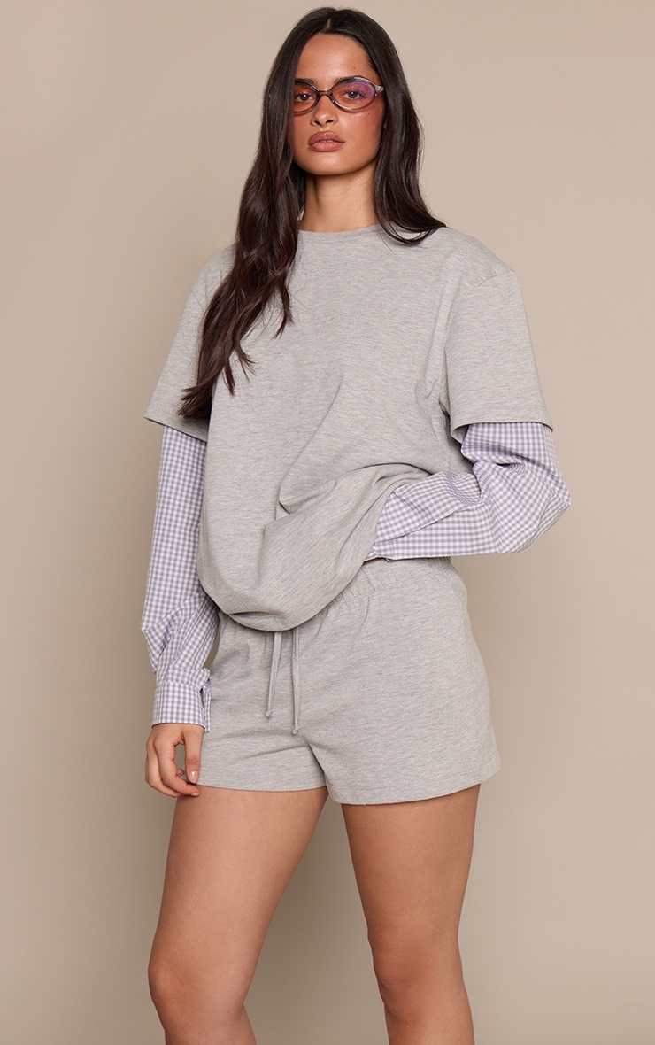 Grey Cotton  Jersey Checked Pocket Detail Shorts  image 2