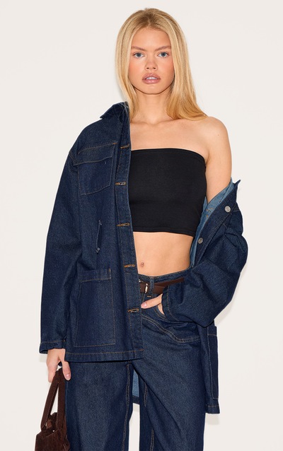 Basic Black Cotton Blend Bandeau Crop Top