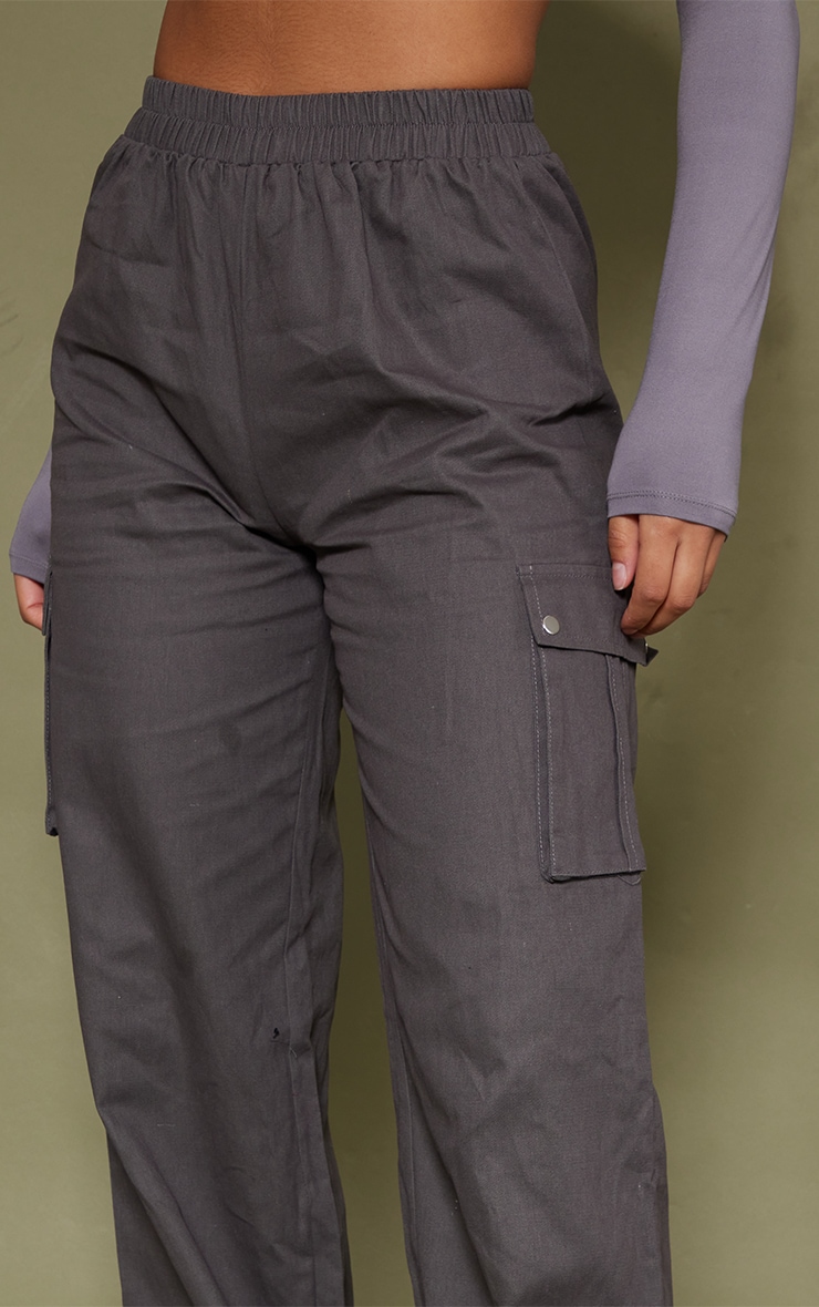 Charcoal Wide Leg High Waisted Cargo Trousers image 4